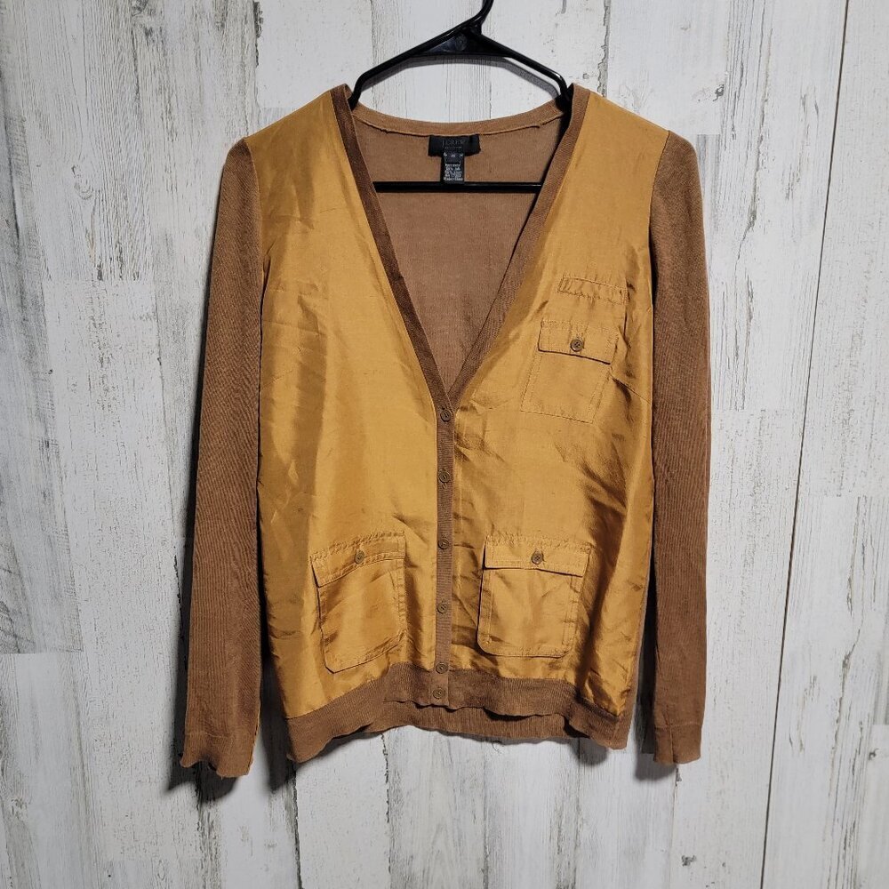 J. Crew Silk/Linen Blend Colorblock Button Down Cardigan Sweater